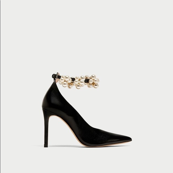 LAST ONE Zara leather heels w/ removable pearls - Picture 4 of 8